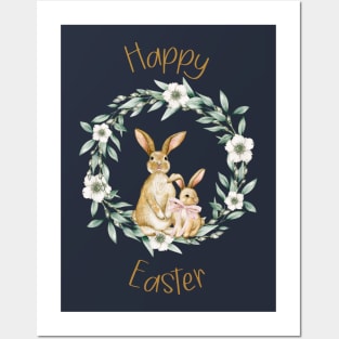 Mother and Baby Rabbit Floral Easter Design Posters and Art